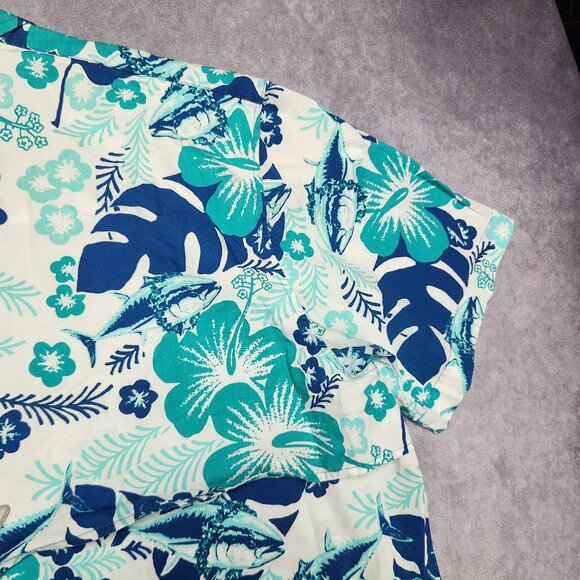 Columbia PFG Shirt Mens Large Floral Hawaiian Fishing Vented Short Sleeve Blue - Picture 14 of 15